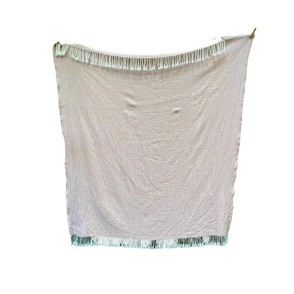 Nido Notte Made In Italy Throw Blanket 56x49 Pink Cream Chevron Stripes Fringed - Picture 4 of 12